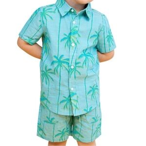 SoHa Keiki palm‎ tree, print button up matching set